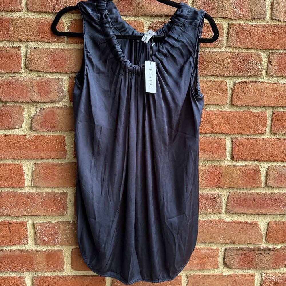Velvet $178 Mindi Satin Viscose Tie Back Sleeveless Top navy blue XL NEW - Picture 5 of 10